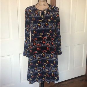 Boden Dress Navy Yellow long sleeve dress 8